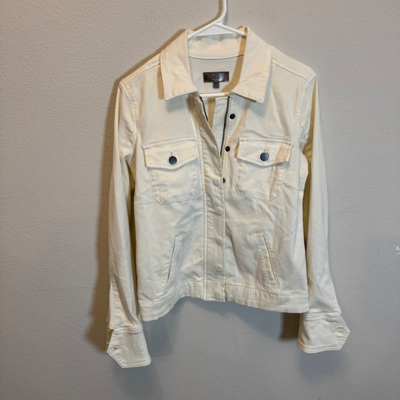 KUT From The Kloth Women's Jean Jacket Cream Button Down Pockets Small - Picture 1 of 6